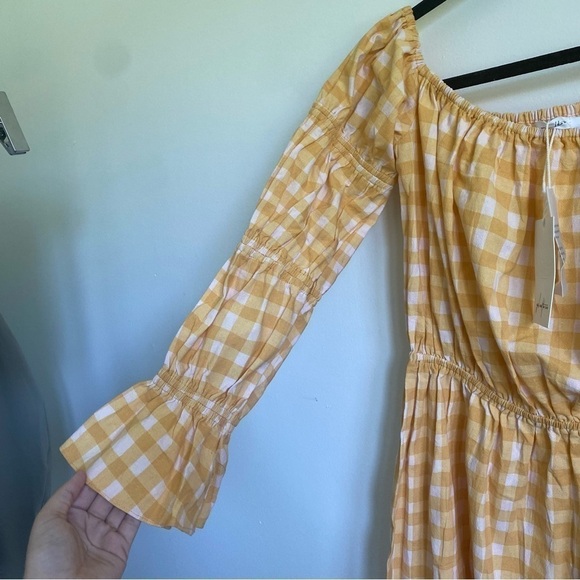 Nwt Girl and the Sun Del Mar Midi Cotton Dress • Yellow Blush Checkered • Small - Picture 7 of 15